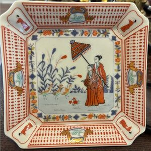 Vintage Japanese Square Trinket Dish W/ Geisha Girl